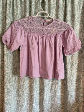 Hem & Thread Lavender Crochet Yoke Puff Sleeve Blouse